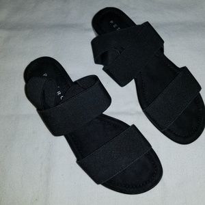 Pesaro Size 9 Black Elastic Strappy Wedge Sandals